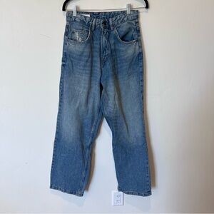 Zara Unisex Blue Relaxed Baggy Jeans with High-Waist Size 28 Classic